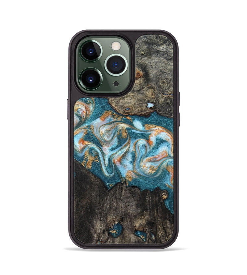 iPhone 13 Pro Wood Phone Case - Elio (Teal & Gold, 823528)