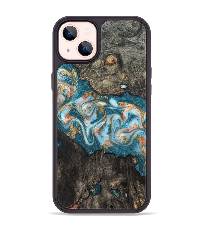 iPhone 14 Plus Wood Phone Case - Elio (Teal & Gold, 823528)