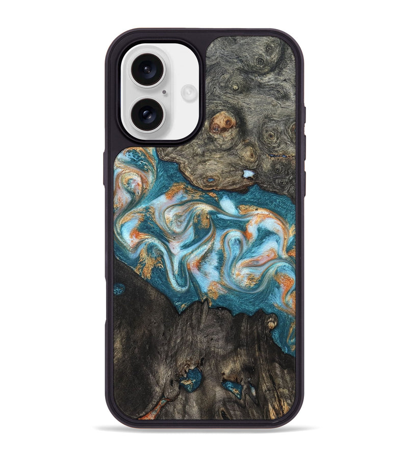 iPhone 16 Plus Wood Phone Case - Elio (Teal & Gold, 823528)