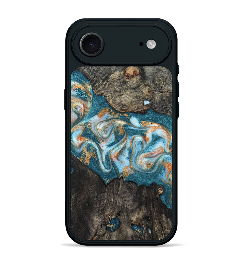 iPhone 17 Air Wood Phone Case - Elio (Teal & Gold, 823528)