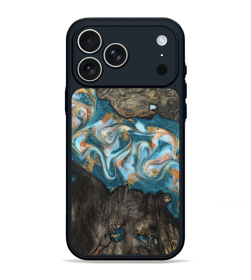 iPhone 17 Pro Max Wood Phone Case - Elio (Teal & Gold, 823528)