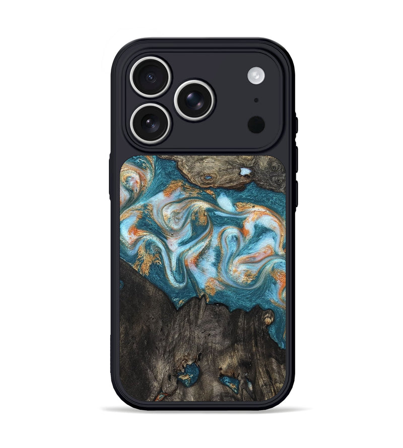 iPhone 17 Pro Wood Phone Case - Elio (Teal & Gold, 823528)