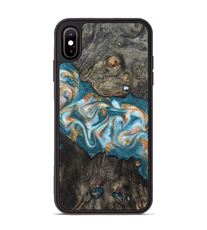 iPhone Xs Max Wood Phone Case - Elio (Teal & Gold, 823528)