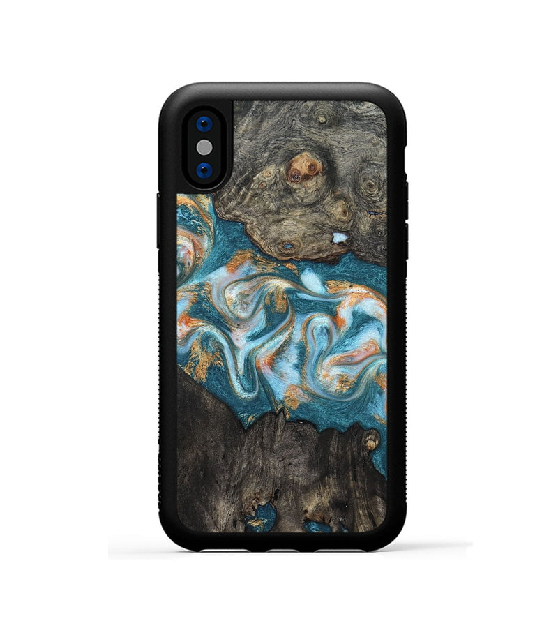 iPhone Xs Wood Phone Case - Elio (Teal & Gold, 823528)