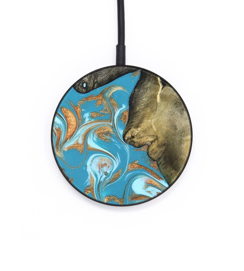 Circle Wood Wireless Charger - Jerome (Teal & Gold, 823529)