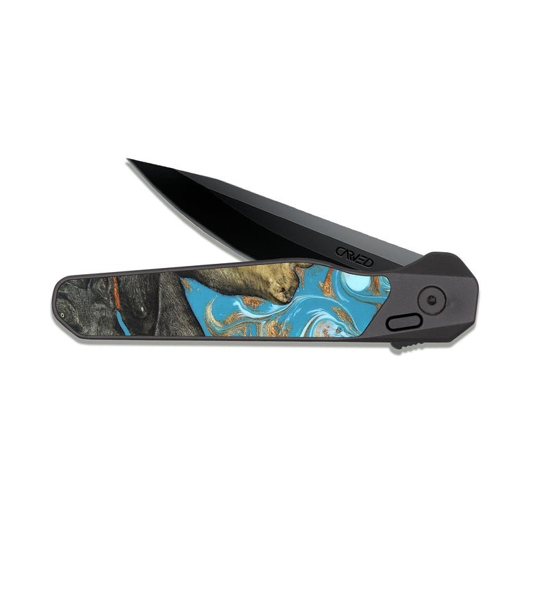 EDC Dark Slate Wood Pocket Knife - Jerome (Teal & Gold, 823529)