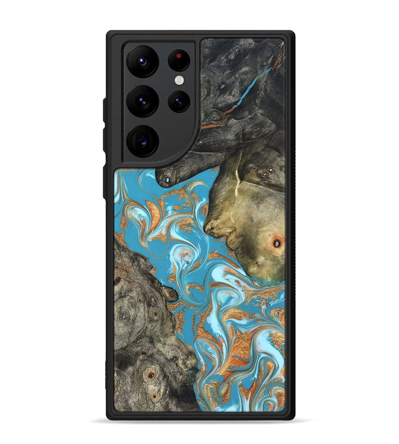 Galaxy S22 Ultra Wood Phone Case - Jerome (Teal & Gold, 823529)