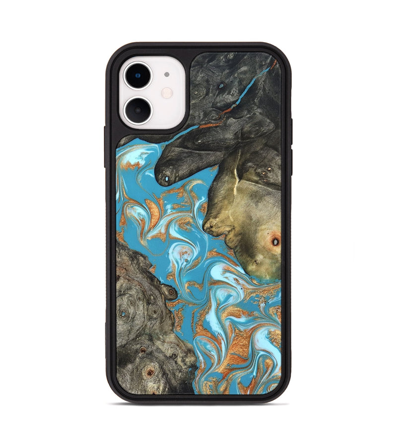 iPhone 11 Wood Phone Case - Jerome (Teal & Gold, 823529)