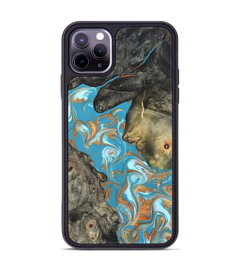 iPhone 11 Pro Max Wood Phone Case - Jerome (Teal & Gold, 823529)