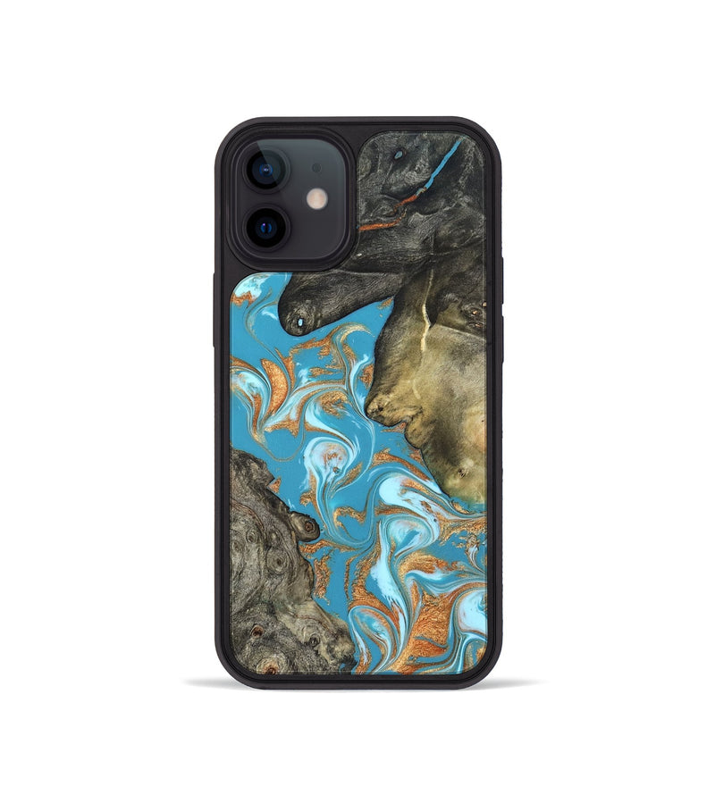 iPhone 12 mini Wood Phone Case - Jerome (Teal & Gold, 823529)