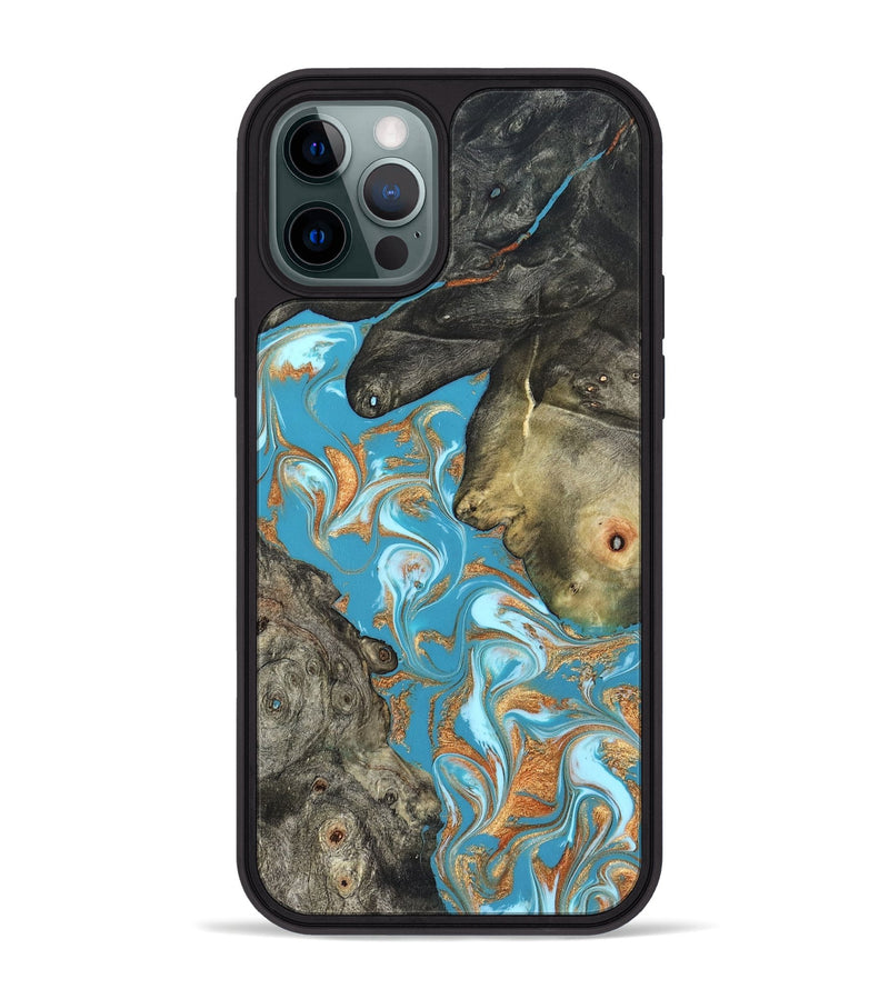 iPhone 12 Pro Max Wood Phone Case - Jerome (Teal & Gold, 823529)