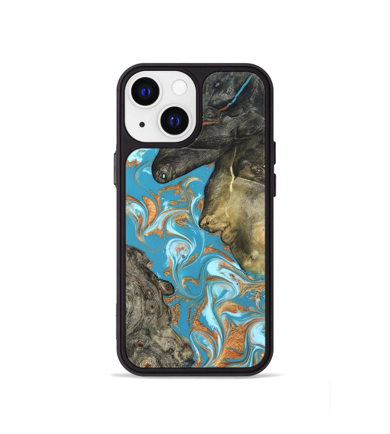 iPhone 13 mini Wood Phone Case - Jerome (Teal & Gold, 823529)