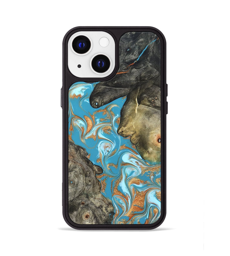 iPhone 13 Wood Phone Case - Jerome (Teal & Gold, 823529)