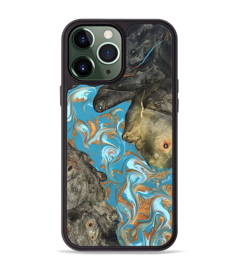 iPhone 13 Pro Max Wood Phone Case - Jerome (Teal & Gold, 823529)