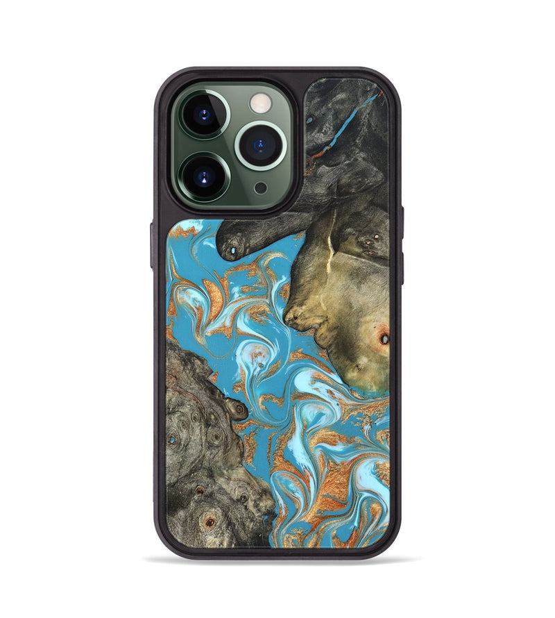 iPhone 13 Pro Wood Phone Case - Jerome (Teal & Gold, 823529)