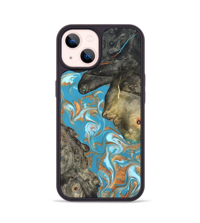 iPhone 14 Wood Phone Case - Jerome (Teal & Gold, 823529)