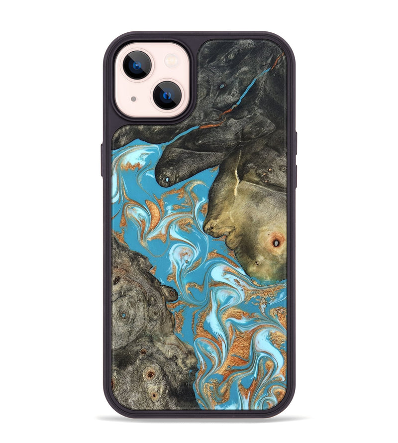 iPhone 14 Plus Wood Phone Case - Jerome (Teal & Gold, 823529)