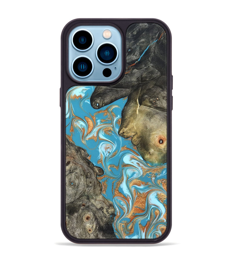 iPhone 14 Pro Max Wood Phone Case - Jerome (Teal & Gold, 823529)