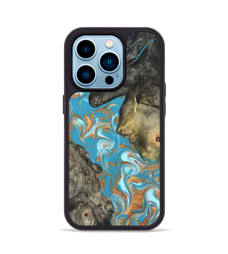 iPhone 14 Pro Wood Phone Case - Jerome (Teal & Gold, 823529)