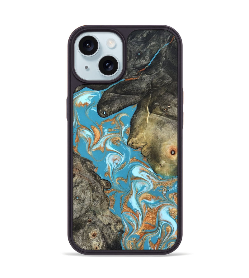 iPhone 15 Wood Phone Case - Jerome (Teal & Gold, 823529)