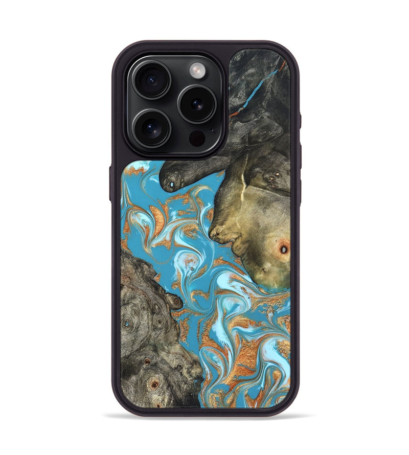 iPhone 15 Pro Wood Phone Case - Jerome (Teal & Gold, 823529)