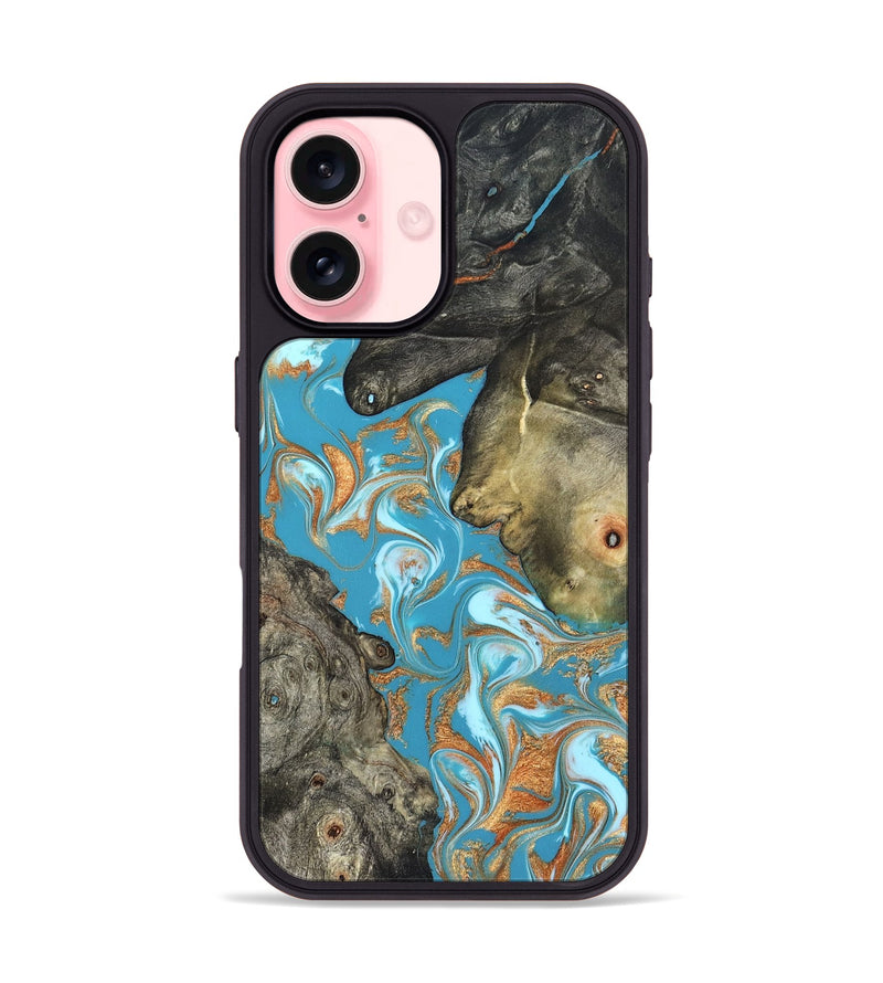 iPhone 16 Wood Phone Case - Jerome (Teal & Gold, 823529)
