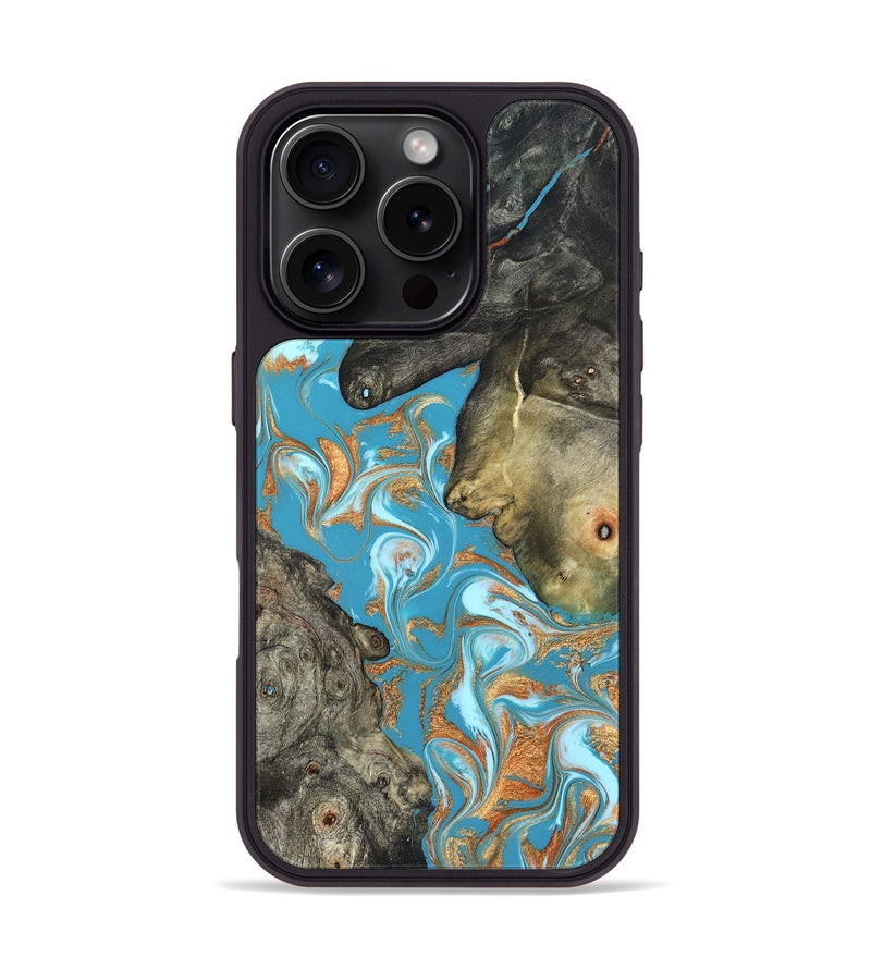 iPhone 16 Pro Wood Phone Case - Jerome (Teal & Gold, 823529)