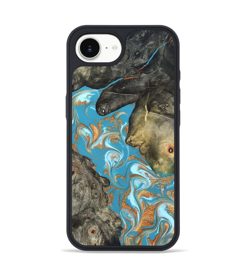 iPhone 16e Wood Phone Case - Jerome (Teal & Gold, 823529)
