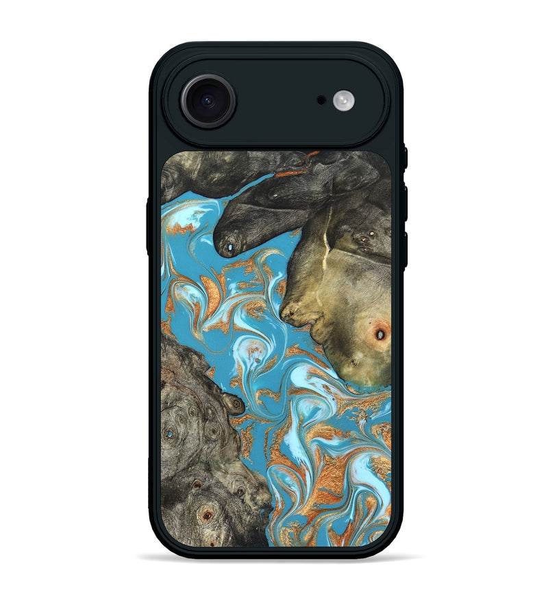iPhone 17 Air Wood Phone Case - Jerome (Teal & Gold, 823529)