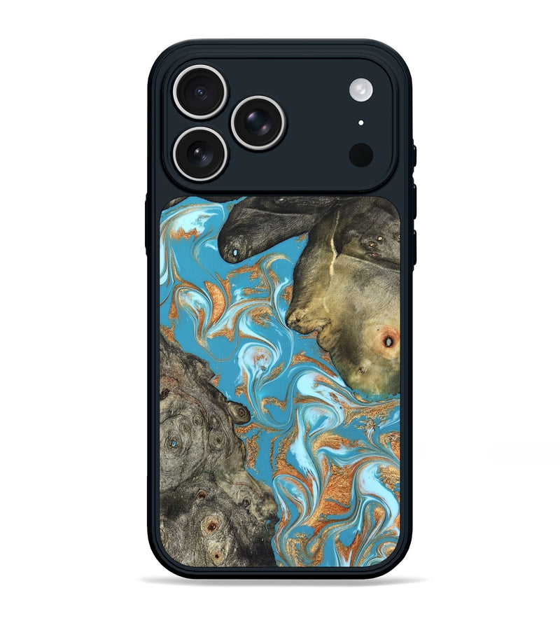 iPhone 17 Pro Max Wood Phone Case - Jerome (Teal & Gold, 823529)