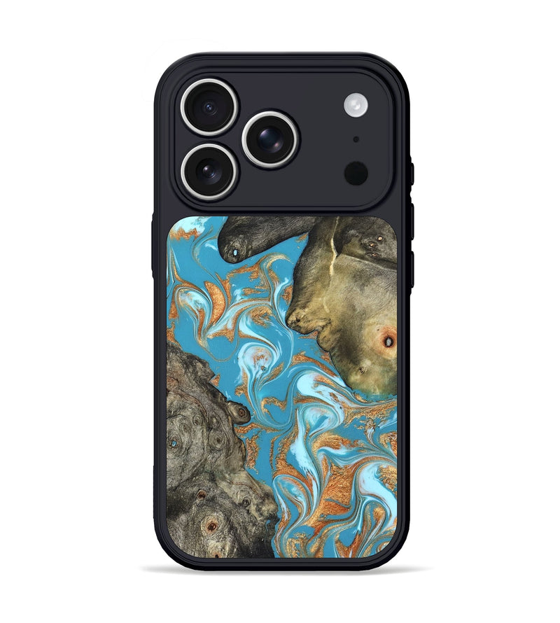 iPhone 17 Pro Wood Phone Case - Jerome (Teal & Gold, 823529)