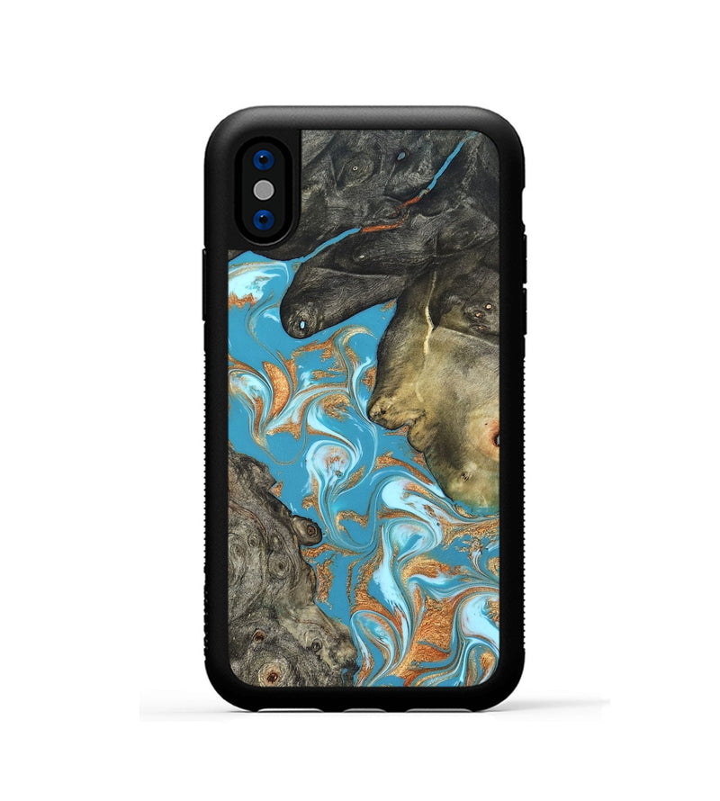 iPhone Xs Wood Phone Case - Jerome (Teal & Gold, 823529)