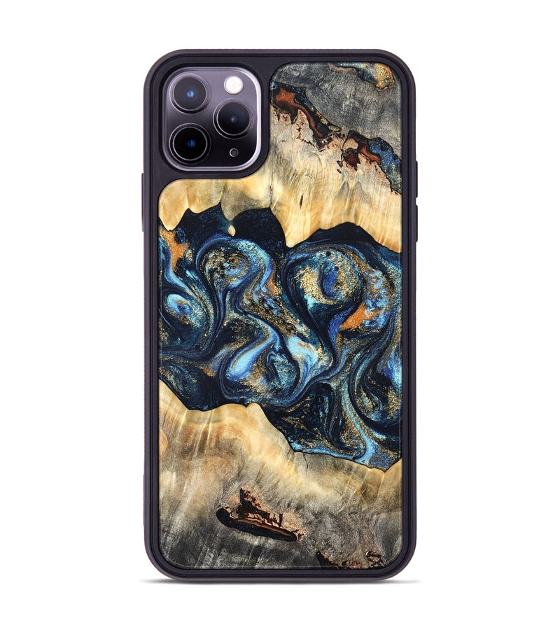 iPhone 11 Pro Max Wood Phone Case - Deron (Teal & Gold, 823530)
