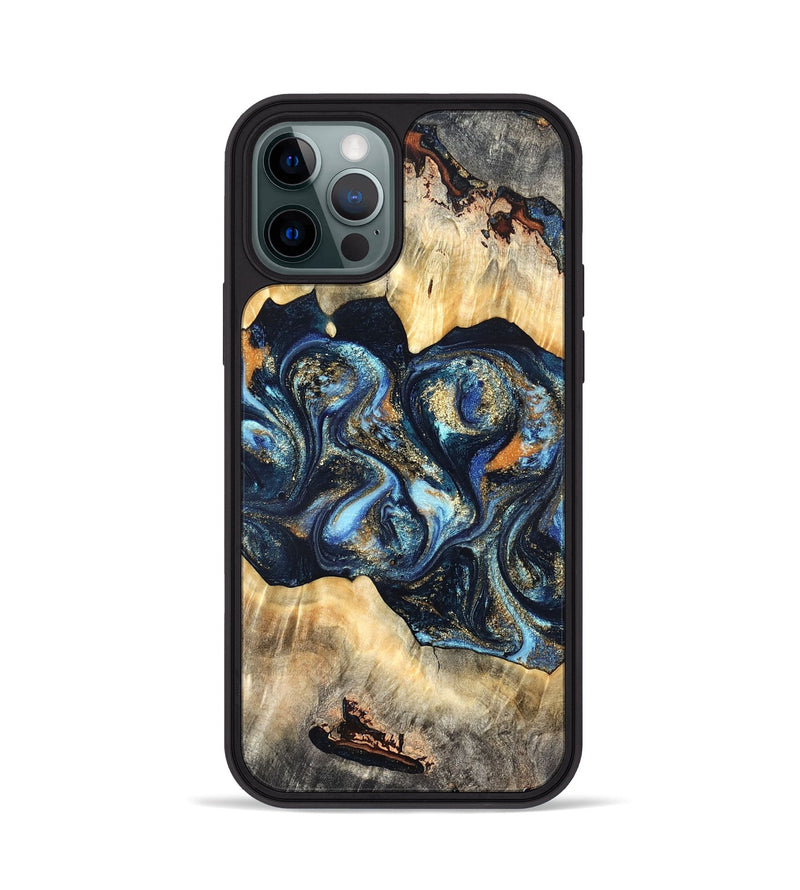 iPhone 12 Pro Wood Phone Case - Deron (Teal & Gold, 823530)