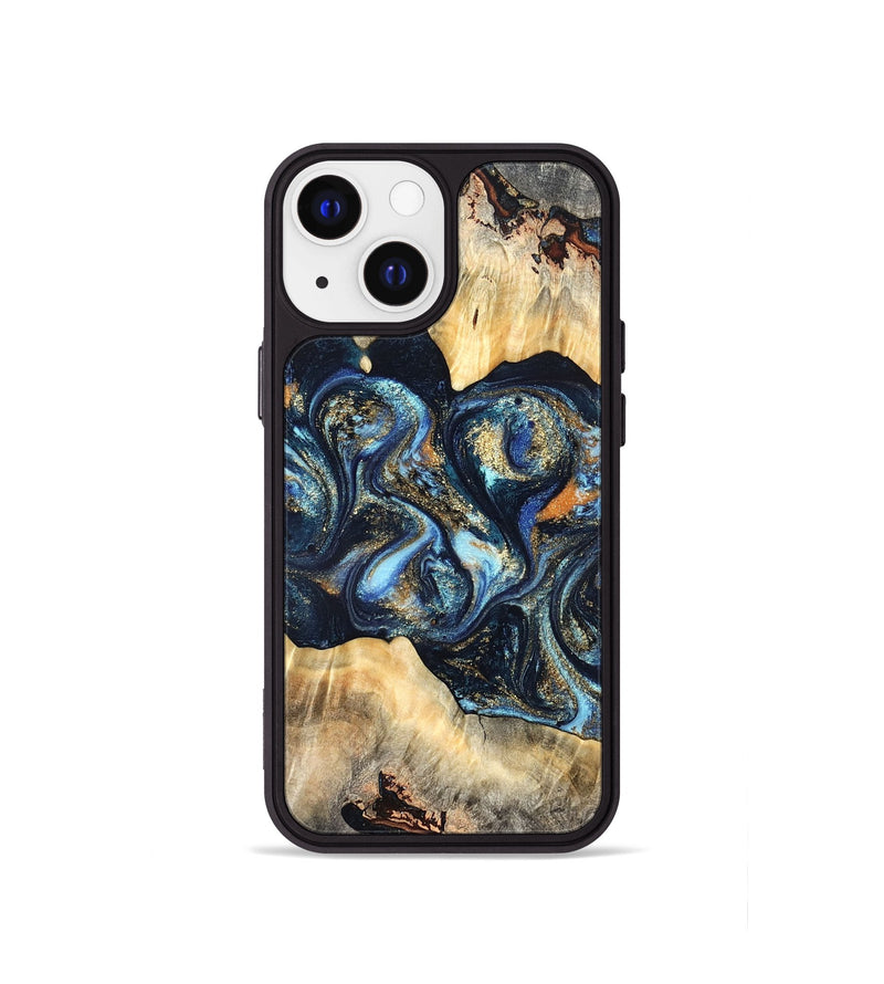 iPhone 13 mini Wood Phone Case - Deron (Teal & Gold, 823530)