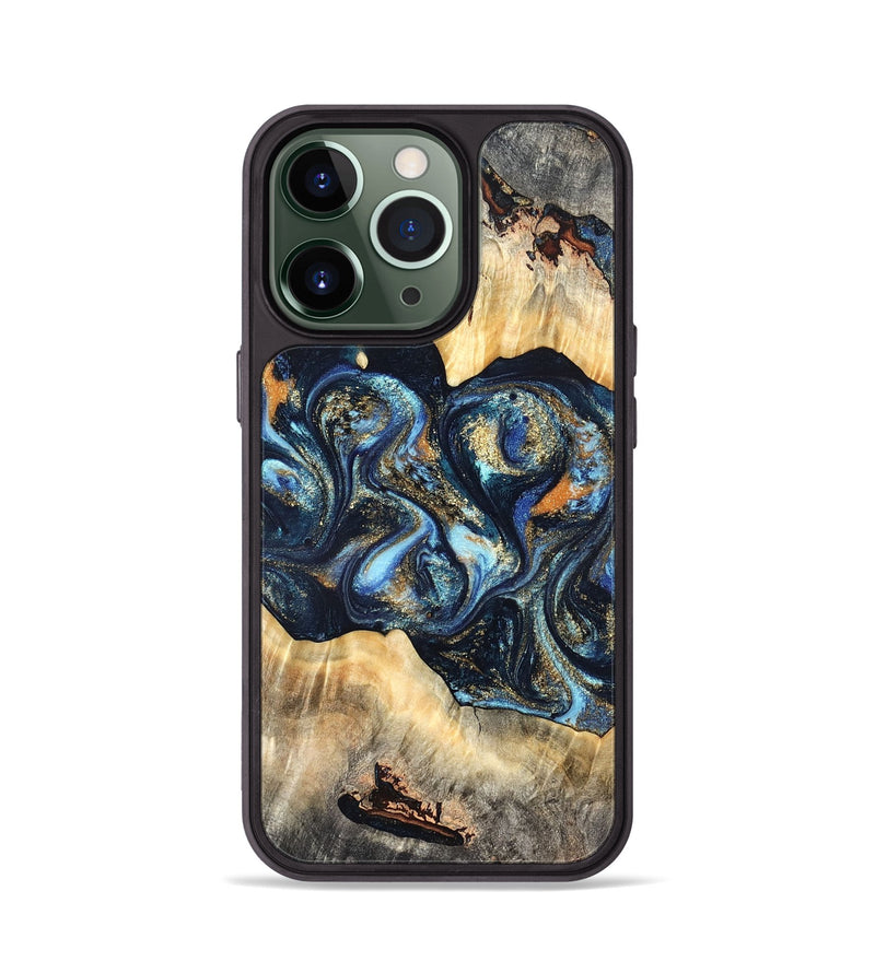 iPhone 13 Pro Wood Phone Case - Deron (Teal & Gold, 823530)