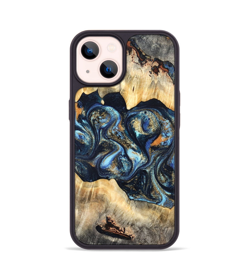 iPhone 14 Wood Phone Case - Deron (Teal & Gold, 823530)