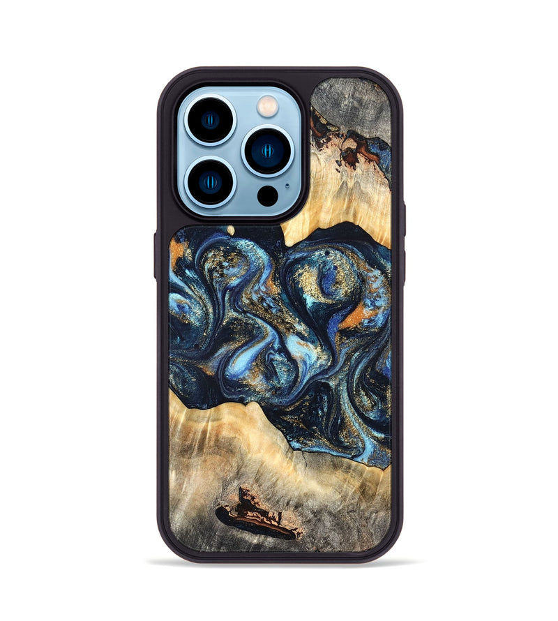 iPhone 14 Pro Wood Phone Case - Deron (Teal & Gold, 823530)