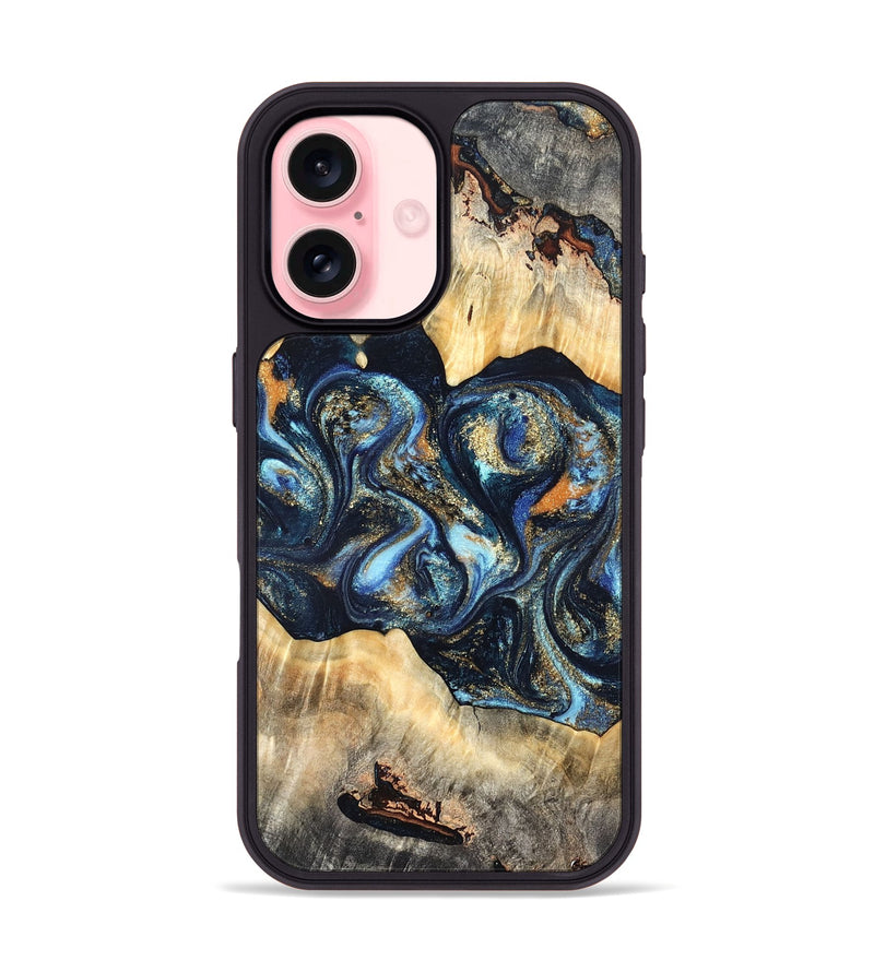 iPhone 16 Wood Phone Case - Deron (Teal & Gold, 823530)