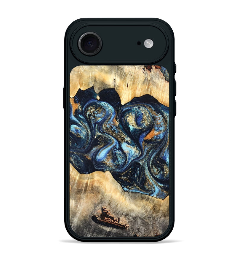 iPhone 17 Air Wood Phone Case - Deron (Teal & Gold, 823530)