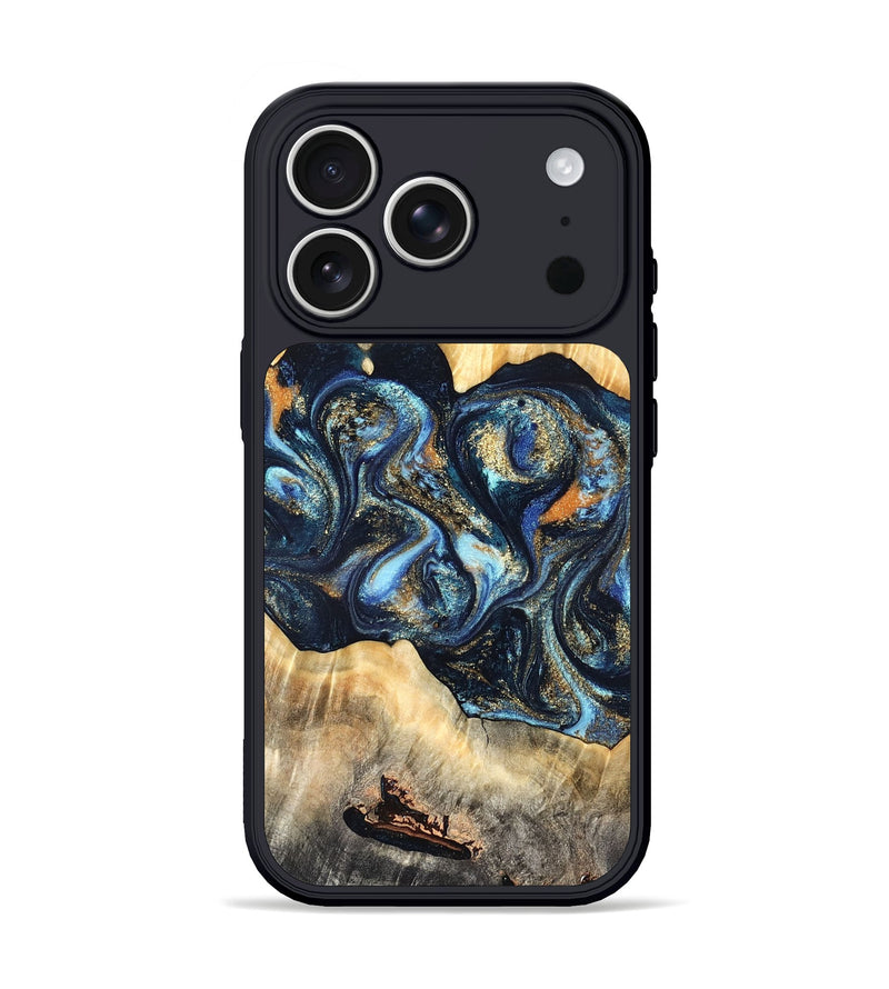 iPhone 17 Pro Wood Phone Case - Deron (Teal & Gold, 823530)