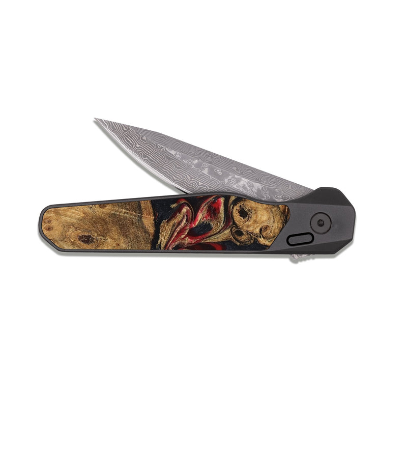 EDC Dark Damascus Wood Pocket Knife - Tawanna (Red, 823536)