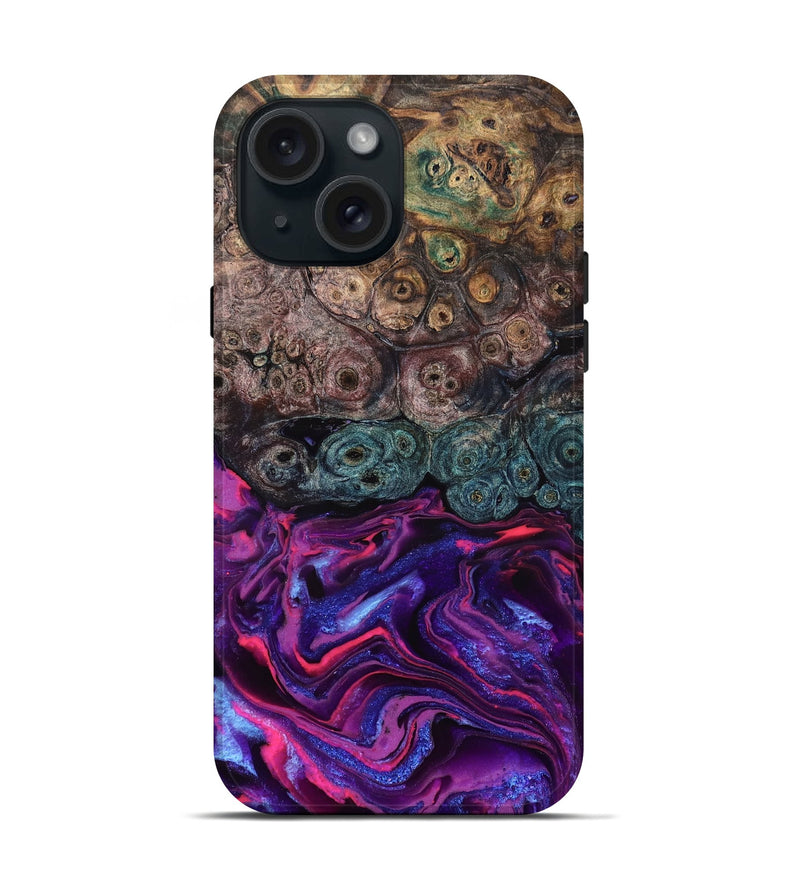 iPhone 15 Wood Live Edge Phone Case - Tariq (Purple, 823569)