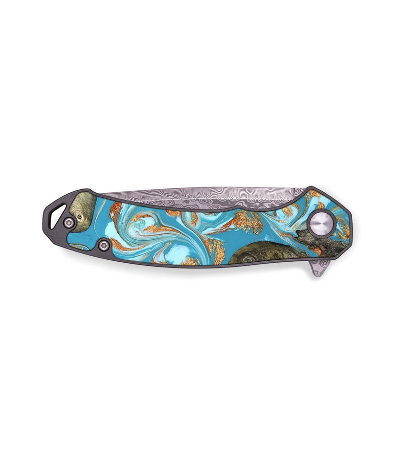 EDC Wood Pocket Knife - Anya (Teal & Gold, 823647)