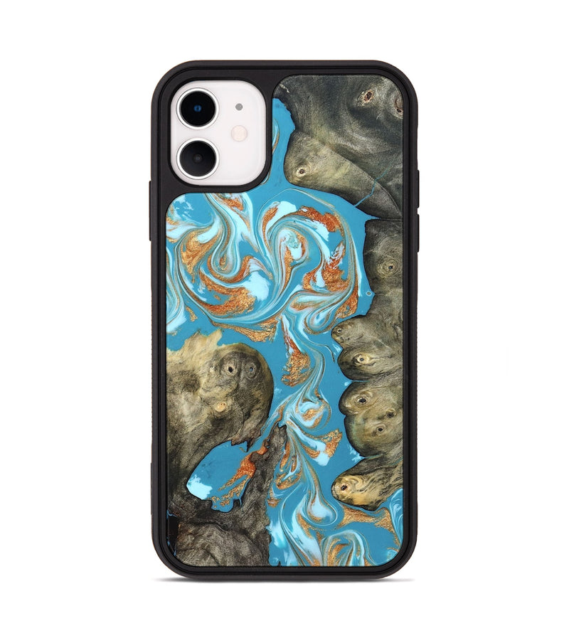 iPhone 11 Wood Phone Case - Anya (Teal & Gold, 823647)