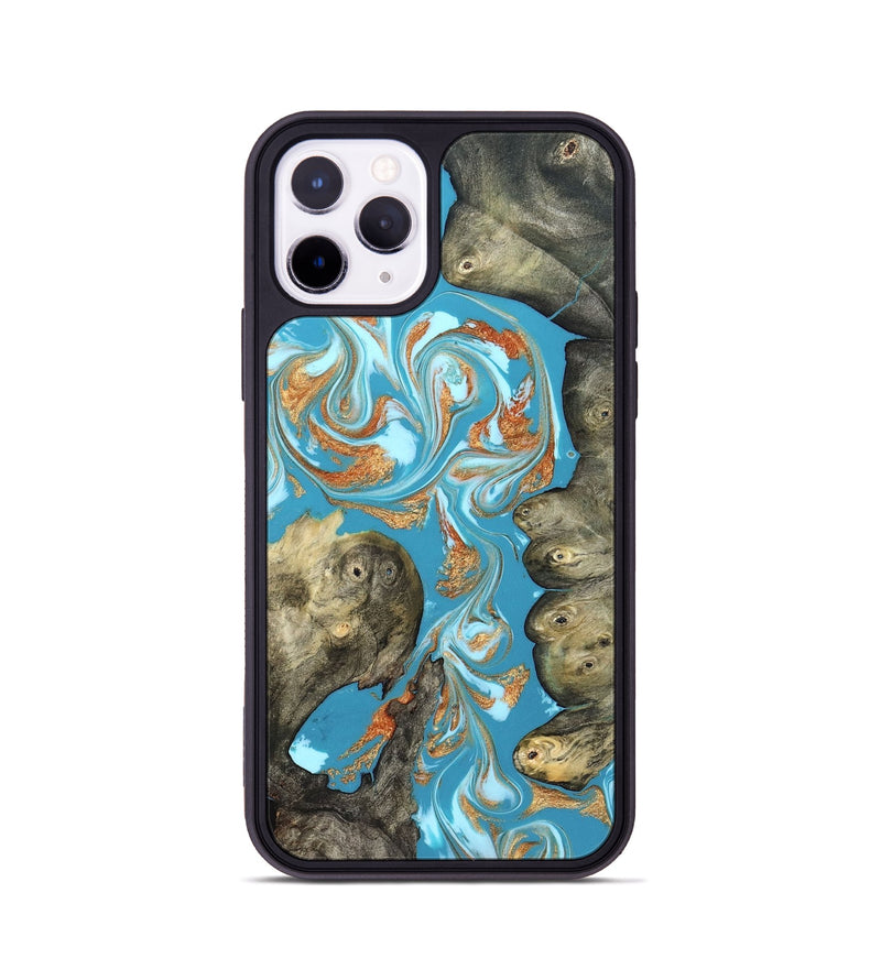 iPhone 11 Pro Wood Phone Case - Anya (Teal & Gold, 823647)