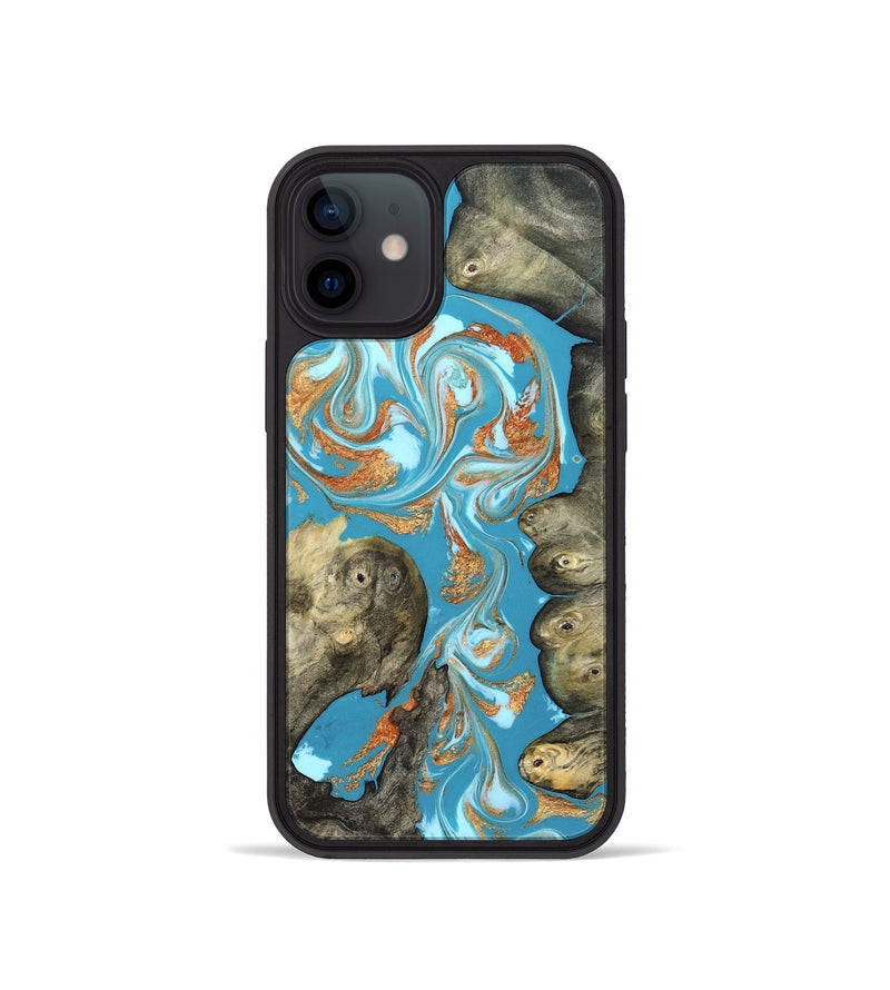 iPhone 12 mini Wood Phone Case - Anya (Teal & Gold, 823647)