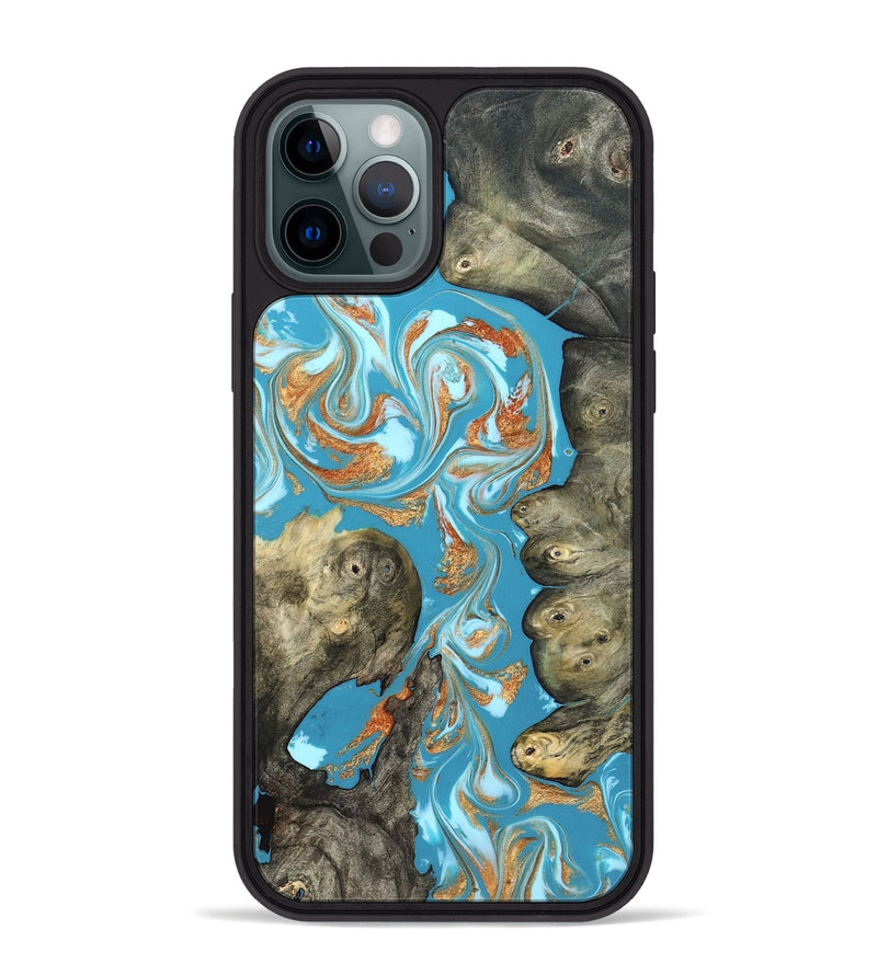 iPhone 12 Pro Max Wood Phone Case - Anya (Teal & Gold, 823647)