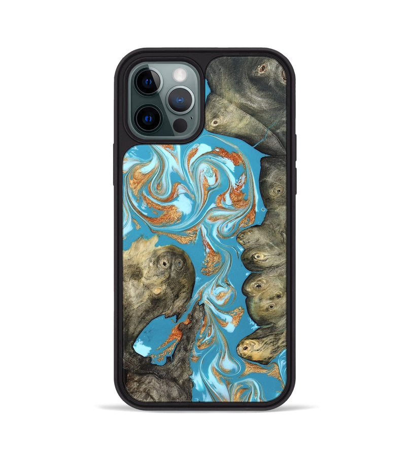 iPhone 12 Pro Wood Phone Case - Anya (Teal & Gold, 823647)