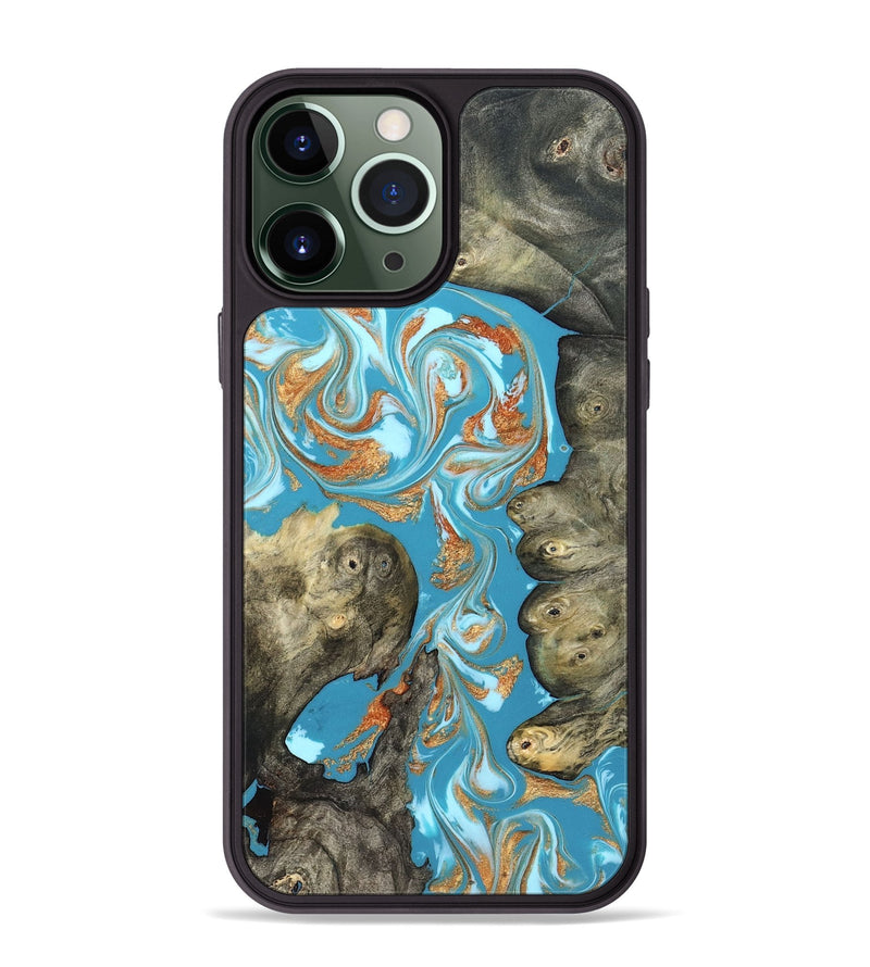 iPhone 13 Pro Max Wood Phone Case - Anya (Teal & Gold, 823647)